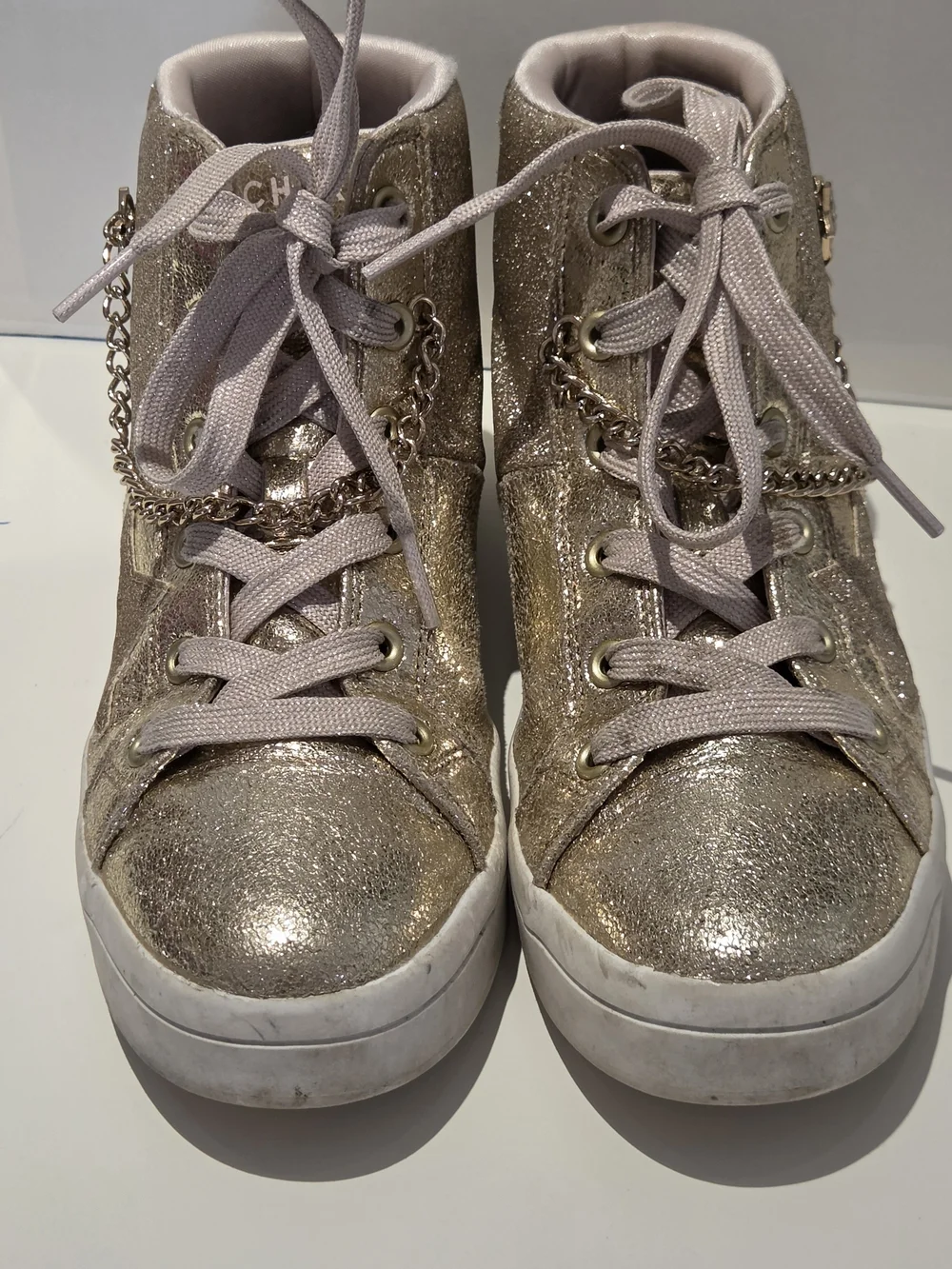 Skechers Girls Shoes Size 4 Hi-Lite Stellar Shine Sneaker With Chain Gold Hi Top